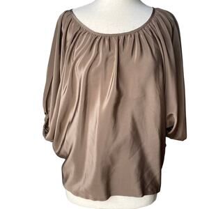 LAUREN GABRIELSON Gold Silk Dolman  Sleeve Crewneck Blouse One Size Small/Medium